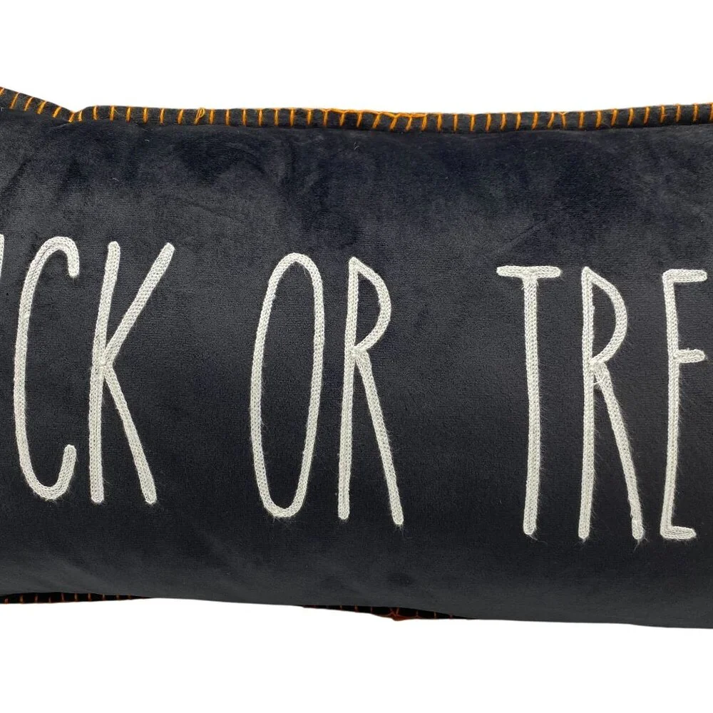 Stratford home velour Trick or Treat halloween pillow decor plush black spell ou